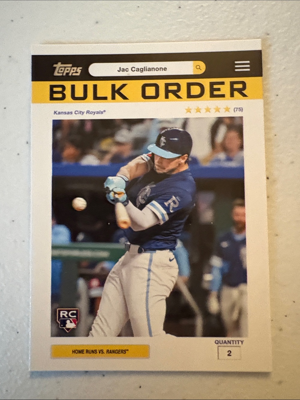 Topps Jac Caglianone BULK ORDER Baseball RC Card